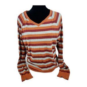Paper Denim & Cloth Sweater Womens Size 2 Striped Pullover Red Orange Gray